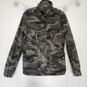 LE3NO Womens Large Gathered Waist Camouflage Jacket Military Utility Woodland